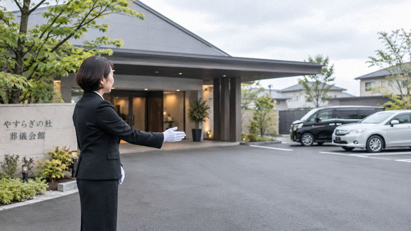 式場の敷地内で丁寧に誘導するスタッフ