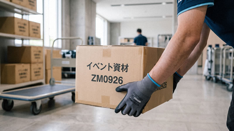 段ボールを丁寧に運ぶ手元